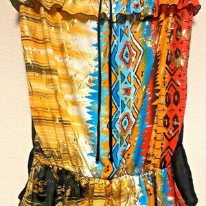 Caren Sport Sleeveless Stretchy Tank Tube Top Aztec Beautiful Colors Shimmers LX